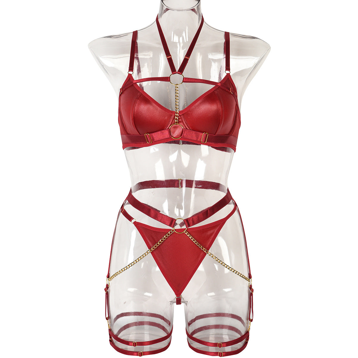Style Lingerie Three-Piece Set with Chain Halter Waist Belt Heavy Craftsmanship