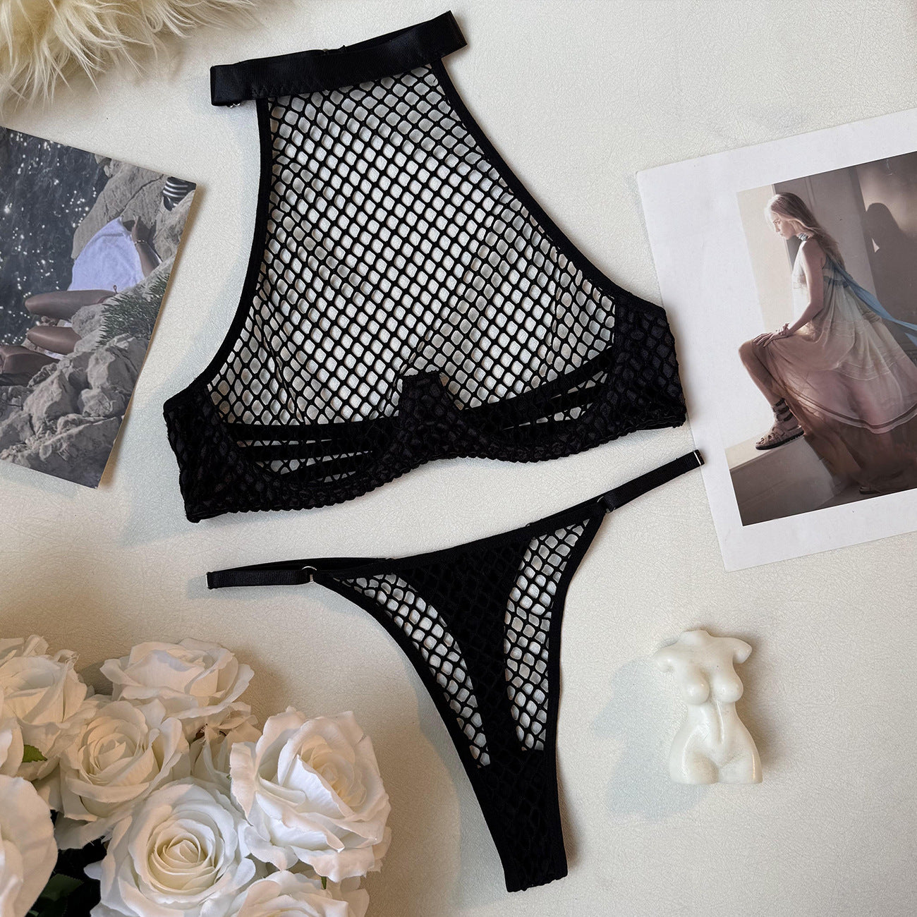 Sexy Style Fishnet Black Lingerie Set for Women