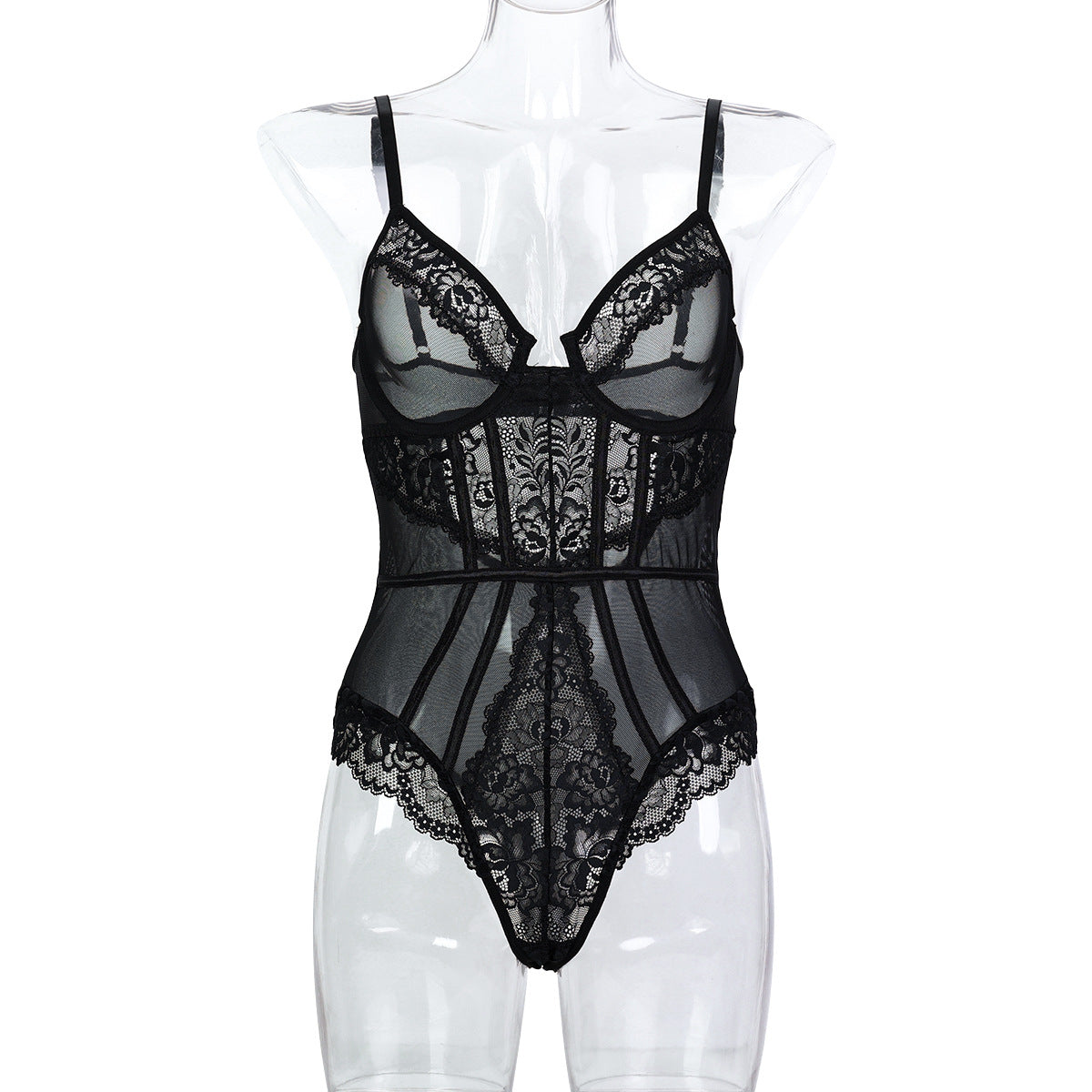 Black Lace Splicing Slimming Strapless Sexy Lingerie Bodysuit