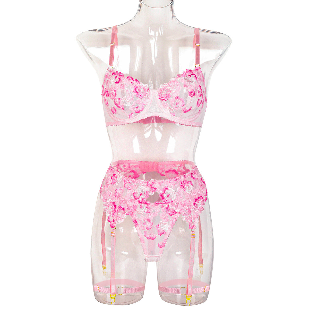 High-Quality Heavy Embroidery Floral Sheer Erotic Three-Piece Set Erotic Lingerie