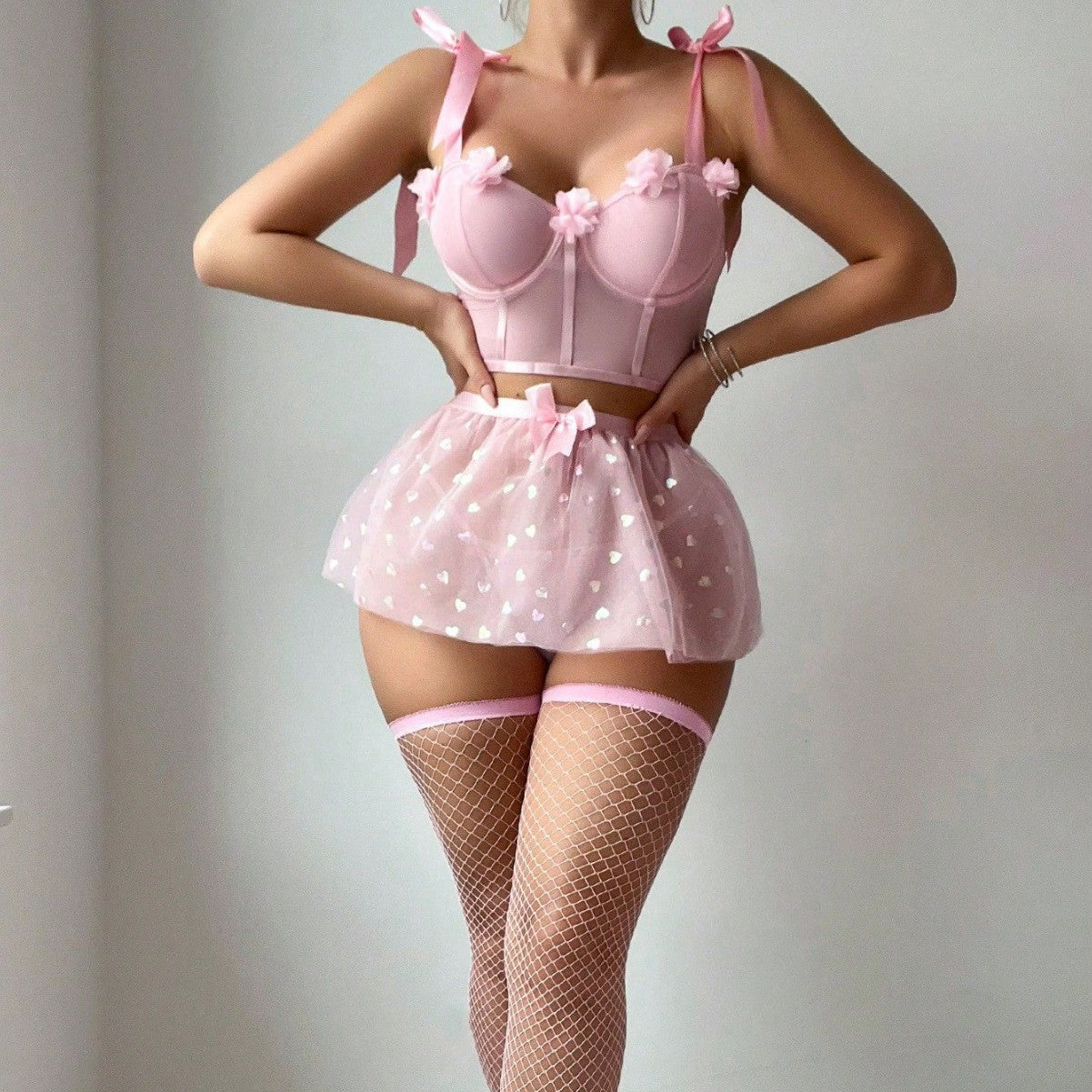 Perspective mesh slit sleepwear erotic lingerie for women