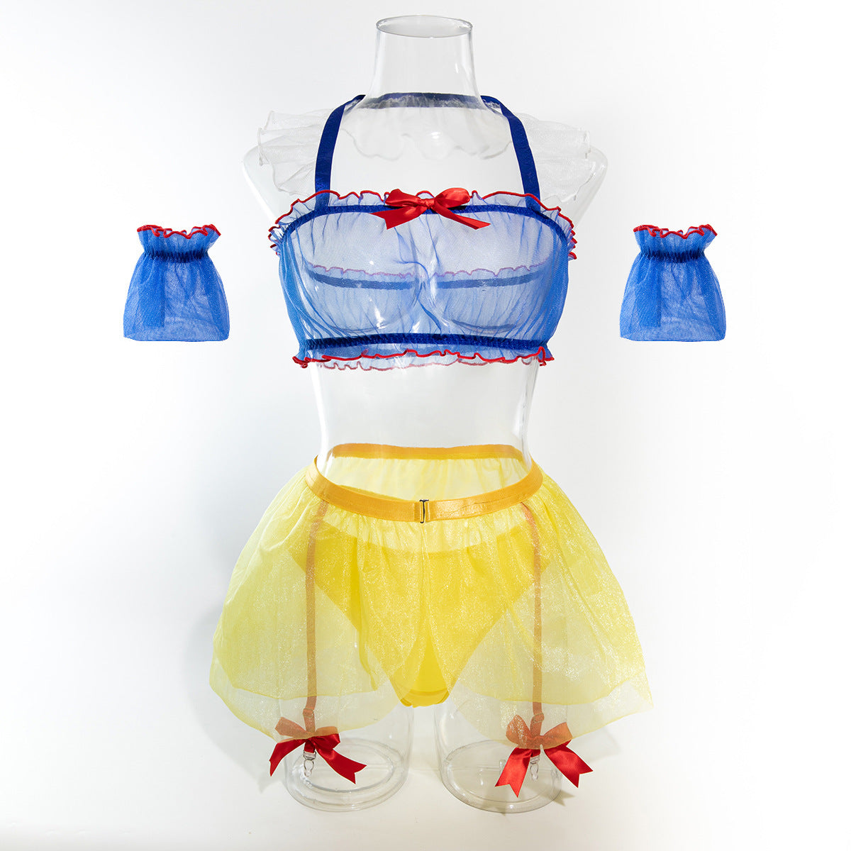 Sexy Lingerie Sheer Mesh Temptation Maid Costume Five-Piece Set with Stockings
