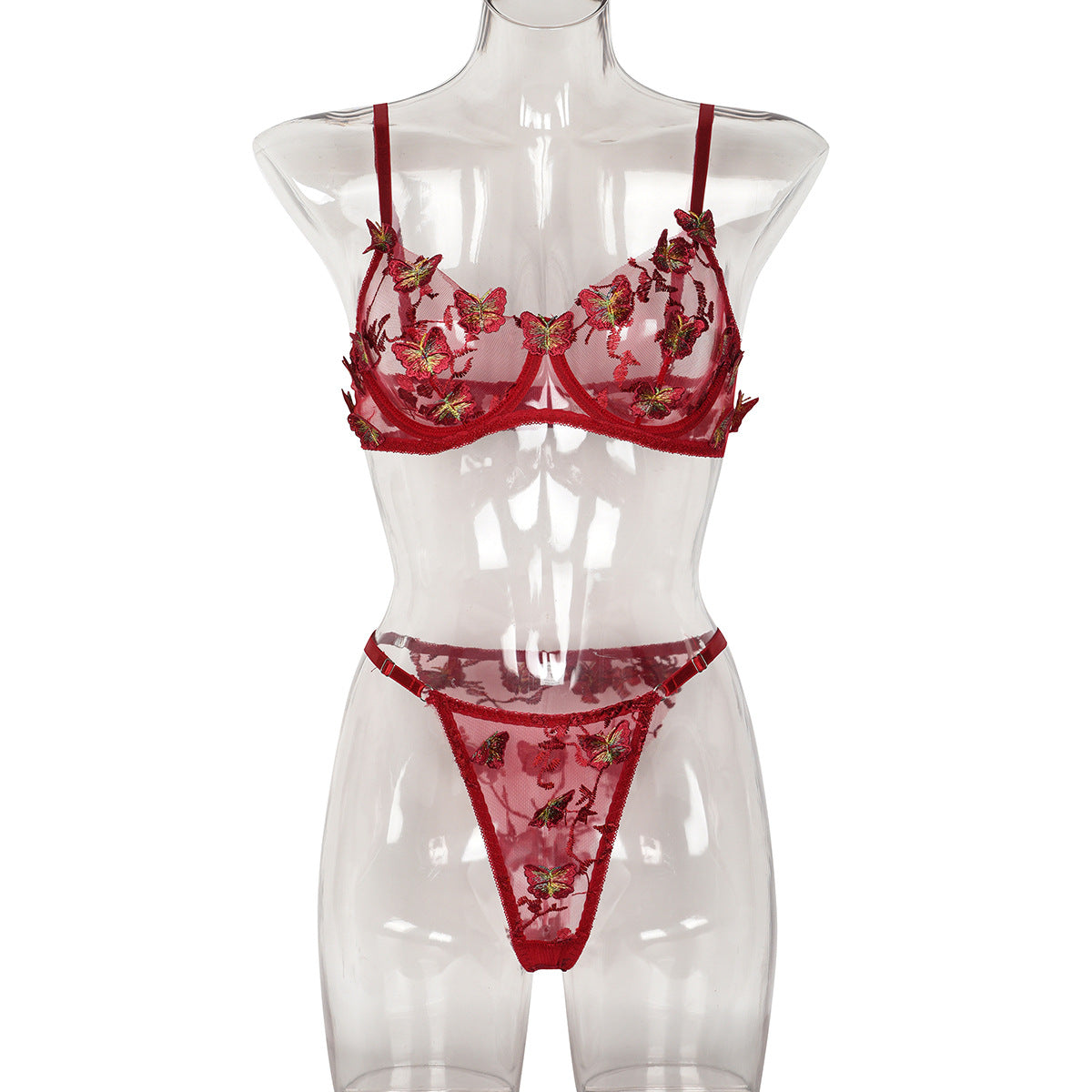 Sexy Romantic Butterfly Embroidery Sheer Lingerie Set for Women