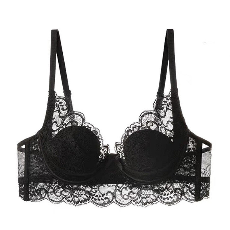 Women's Summer Sexy Lingerie Thin Lace Bra with Rabbit Ears Cup for Large Breasts and Plus Size