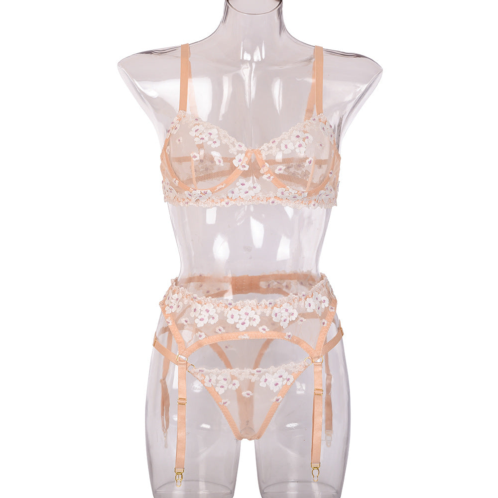 Sexy Lingerie Set for Women - Mini Floral Embroidered Bra with Underwire and Matching Set