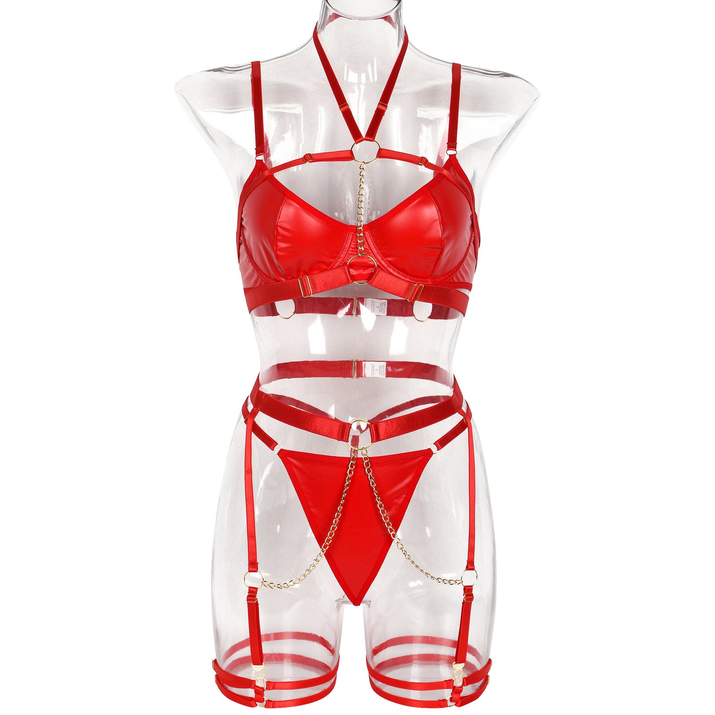 Style Lingerie Three-Piece Set with Chain Halter Waist Belt Heavy Craftsmanship