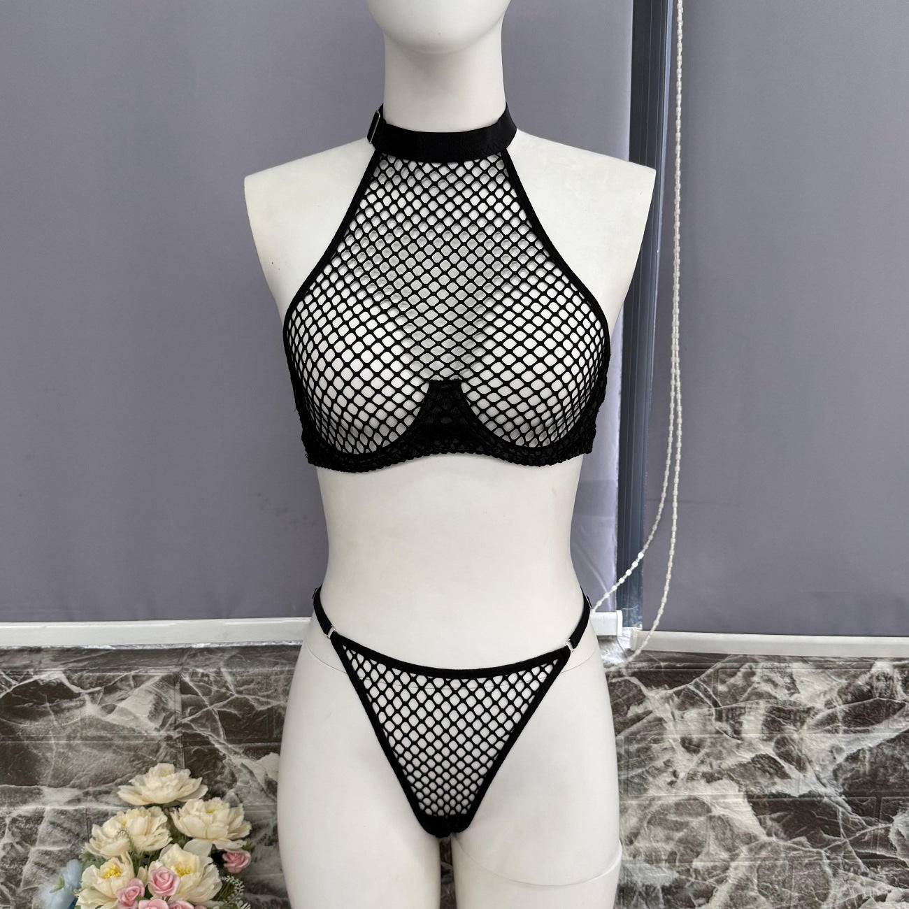Sexy Style Fishnet Black Lingerie Set for Women