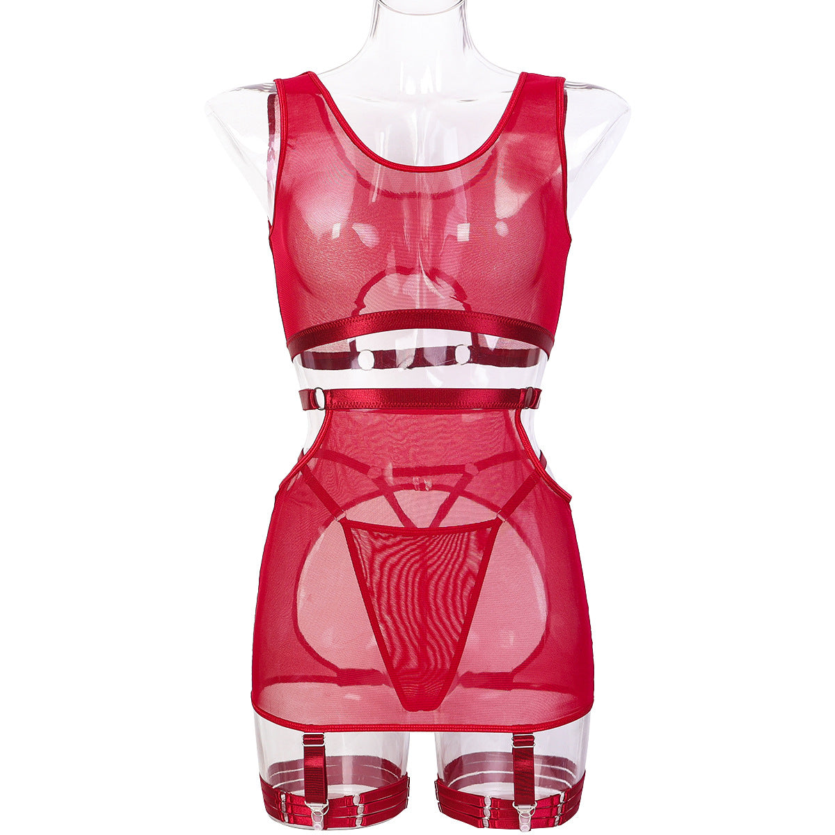 Seductive Transparent Sexy Mesh Top Women's Lingerie Four-Piece Set