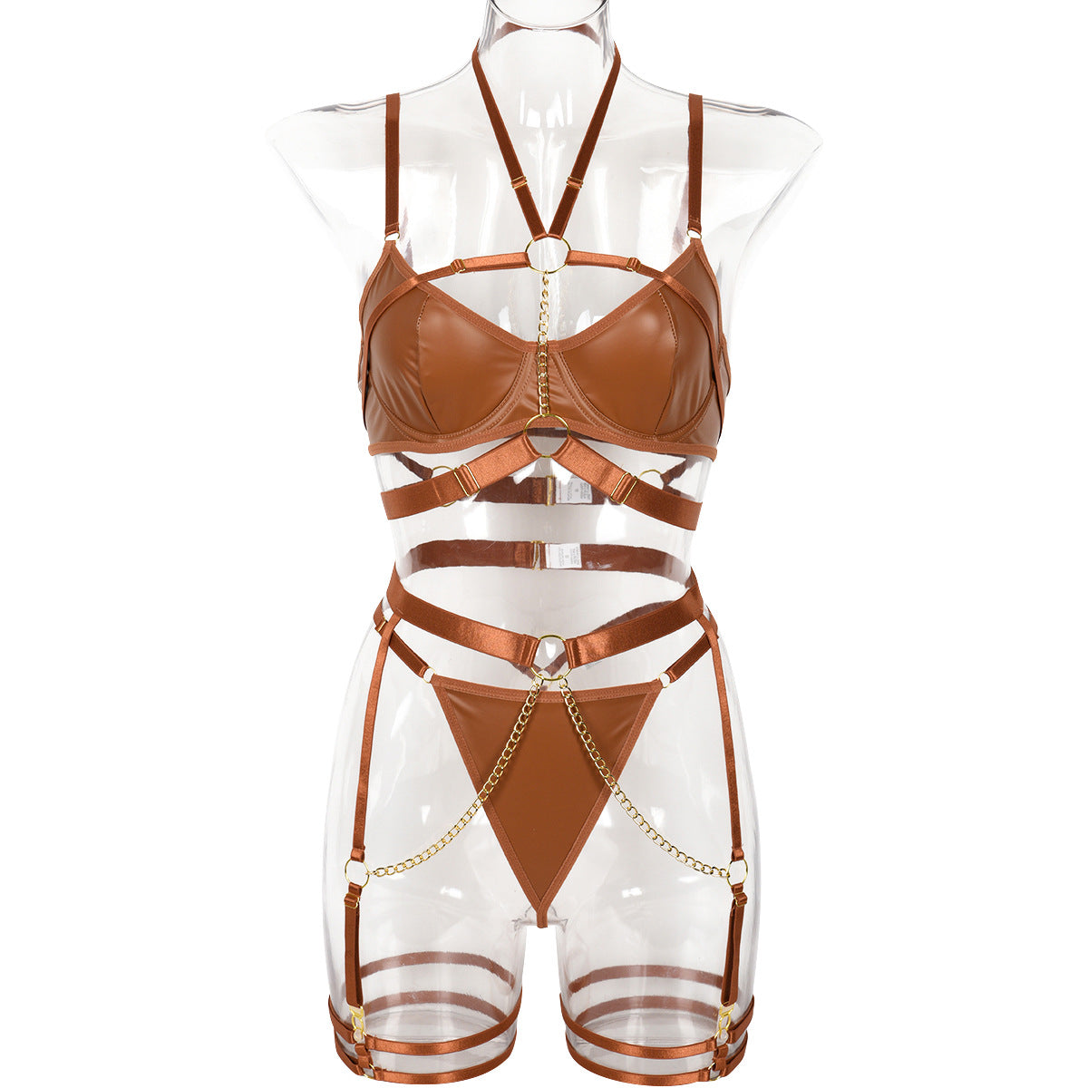 Style Lingerie Three-Piece Set with Chain Halter Waist Belt Heavy Craftsmanship