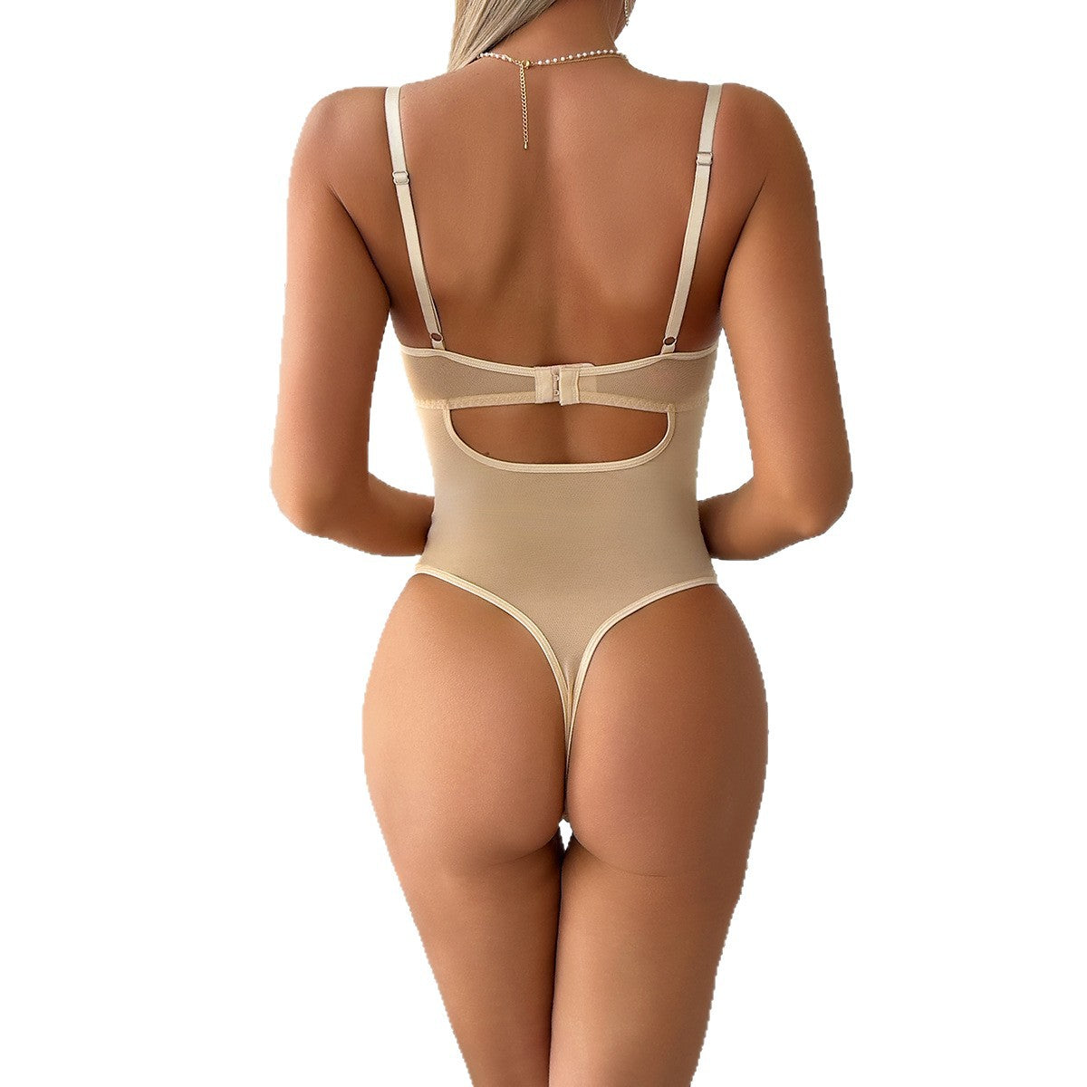 European Women's Strapless Lingerie with Adjustable Straps, 3D Butterfly Embroidery, Push-Up Bodysuit with Open Crotch Design