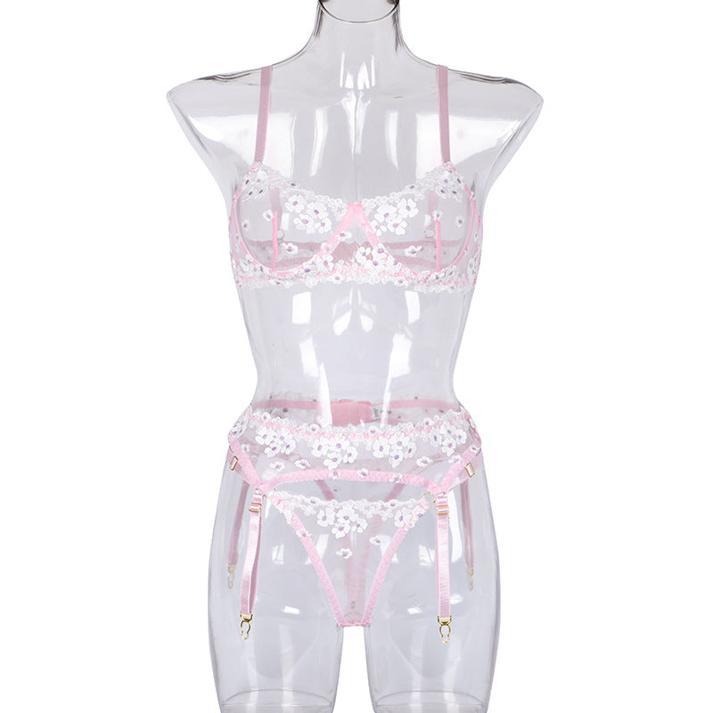 Sexy Lingerie Set for Women - Mini Floral Embroidered Bra with Underwire and Matching Set
