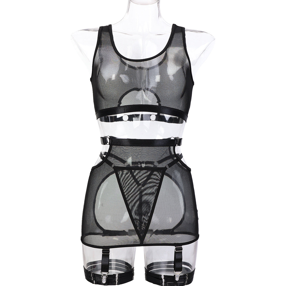 Seductive Transparent Sexy Mesh Top Women's Lingerie Four-Piece Set