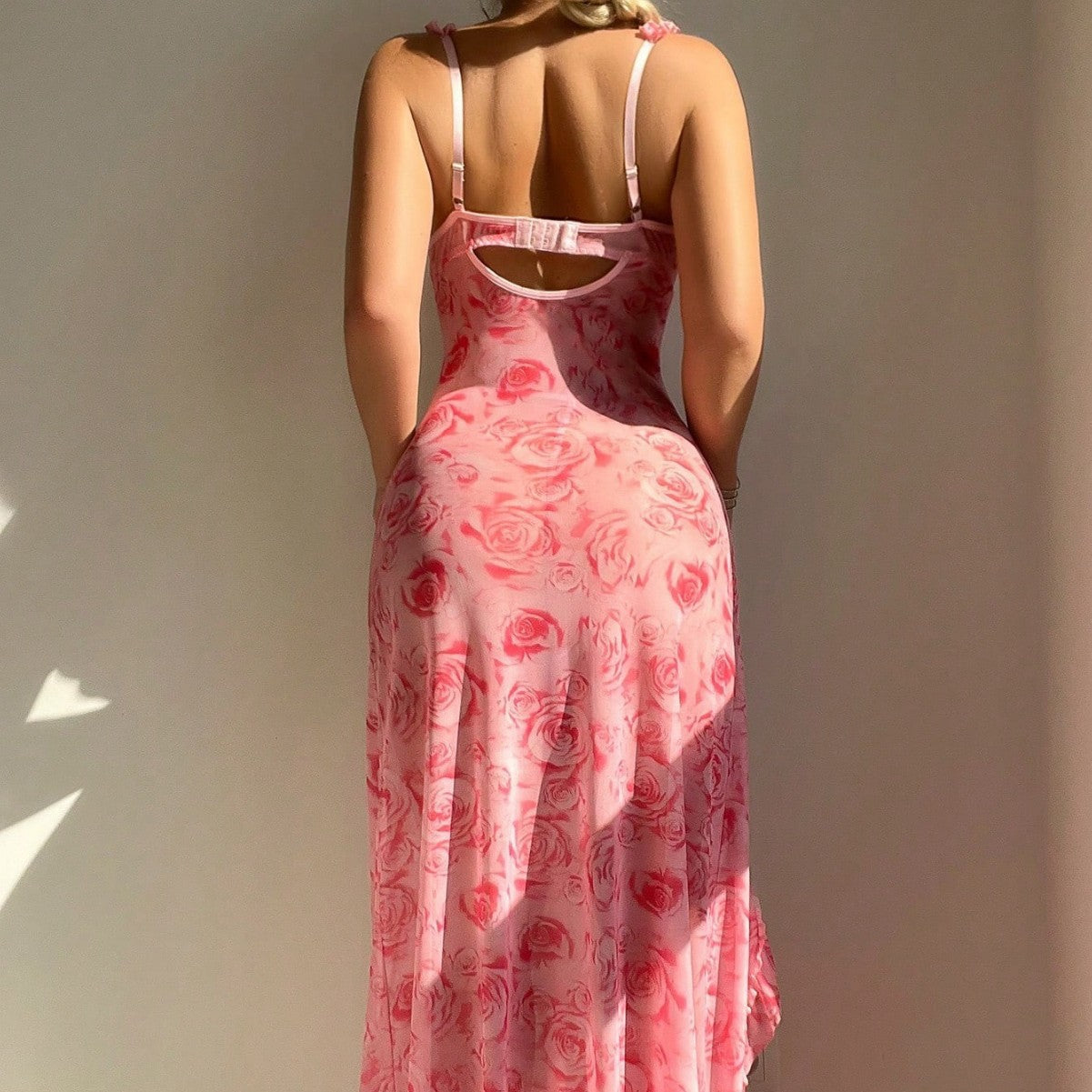 Floral Print Strapless Slit Dress with Lingerie Style