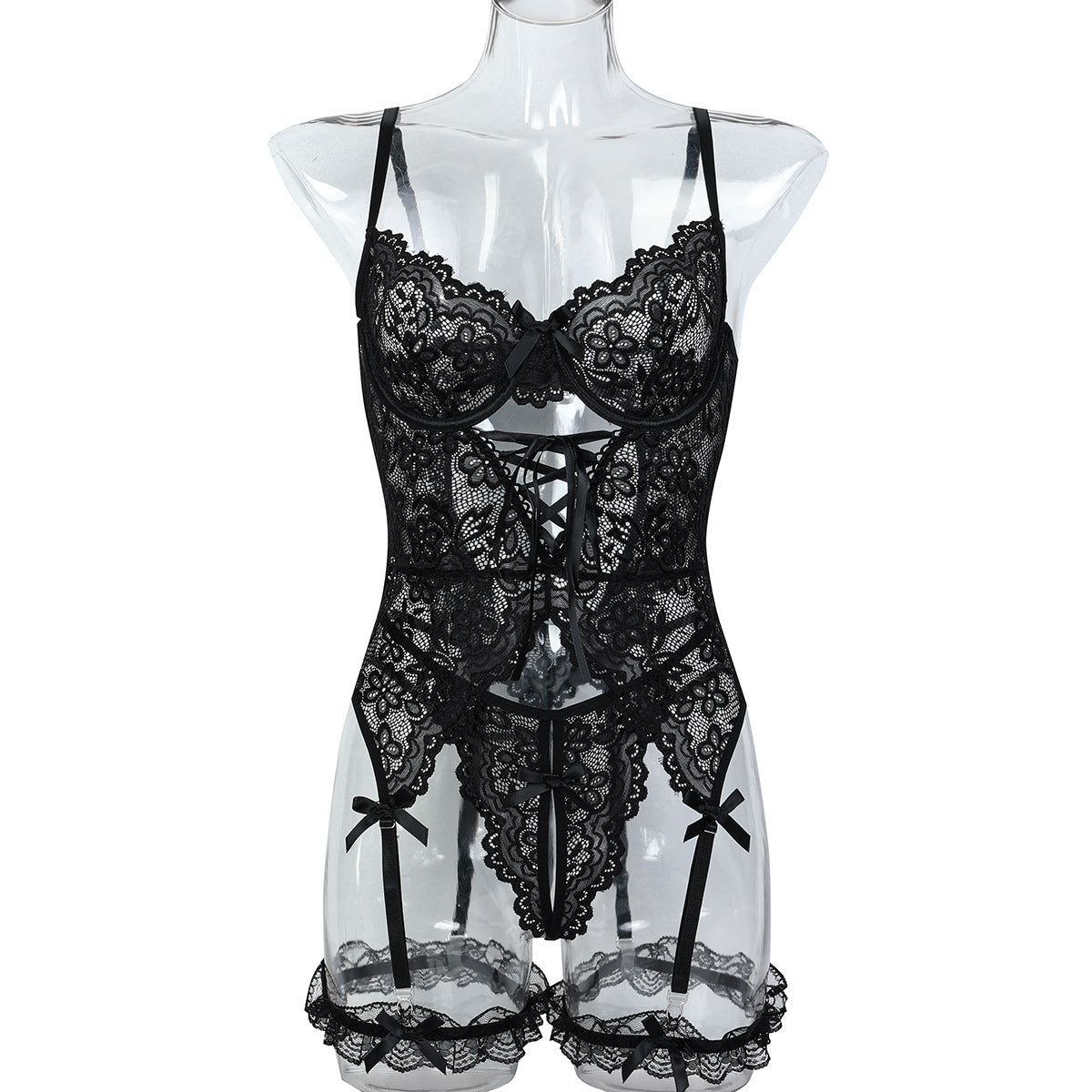 Lace Cross-Tie Women's Fashion White Erotic Lingerie Set Strap Sexy Three-Piece Suit