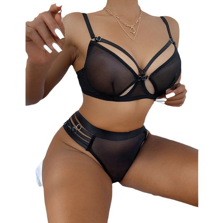 Style New Arrival Transparent Mesh Non-Wired Motorcycle Sexy Lingerie Set