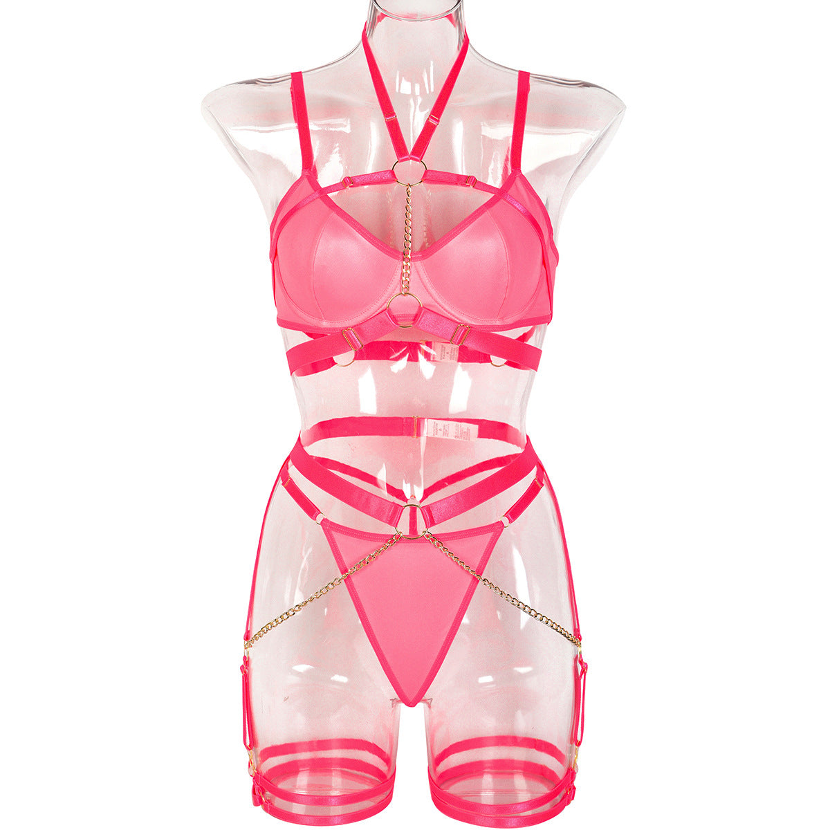 Style Lingerie Three-Piece Set with Chain Halter Waist Belt Heavy Craftsmanship