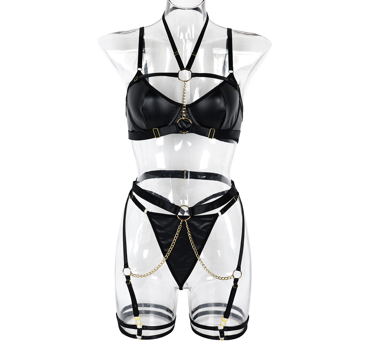Style Lingerie Three-Piece Set with Chain Halter Waist Belt Heavy Craftsmanship
