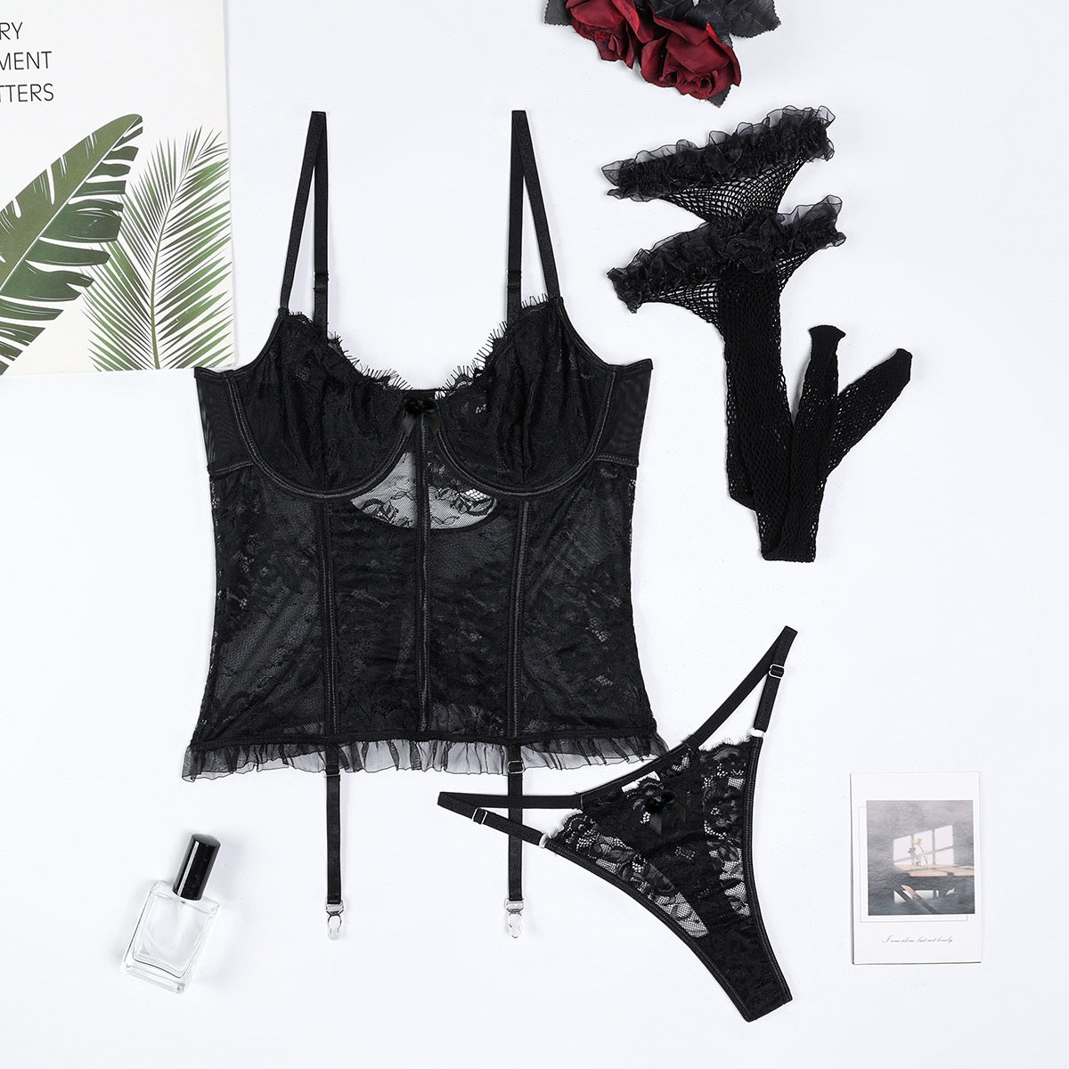 Lace Splicing Net Sexy Lingerie Set for Women, Slimming and Seductive Underwear for Ball Party