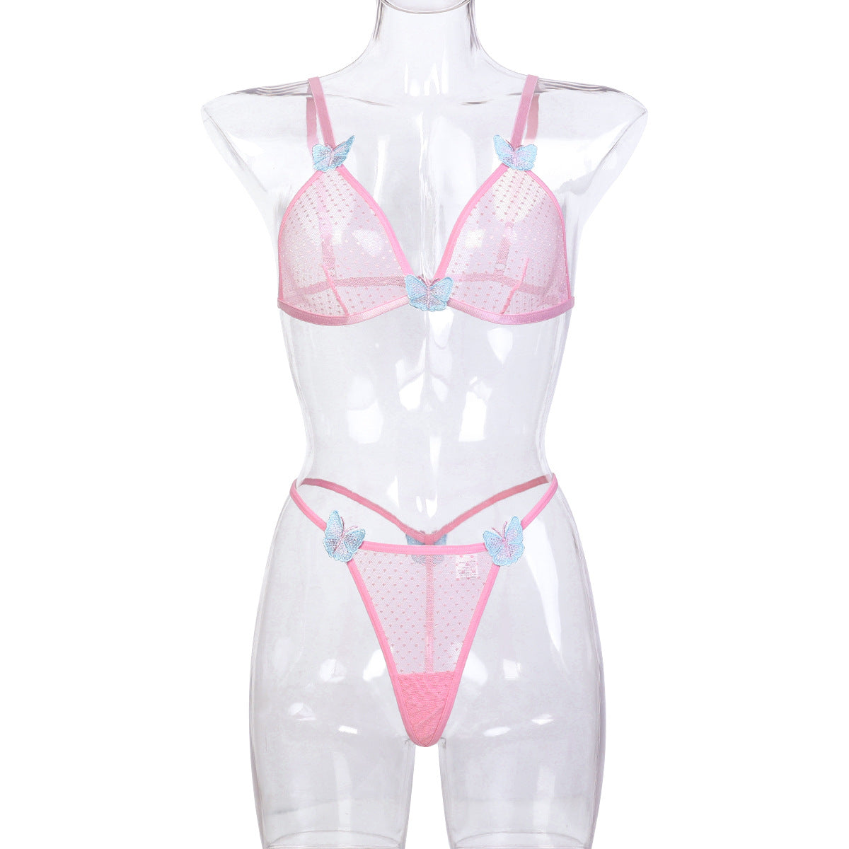 Style Pink Two-Piece Set Butterfly Embroidery Lingerie