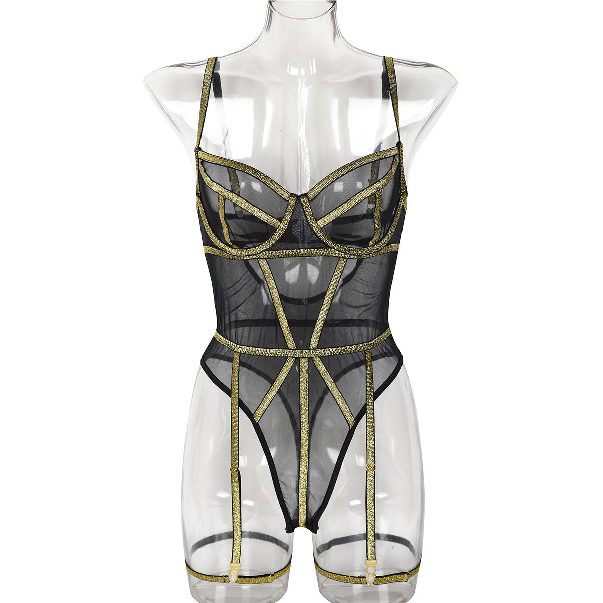 Lingerie  Style Sexy Underwear Bodysuit Golden Silk Elegant Lines Lace Splicing Girl's Strapless Top