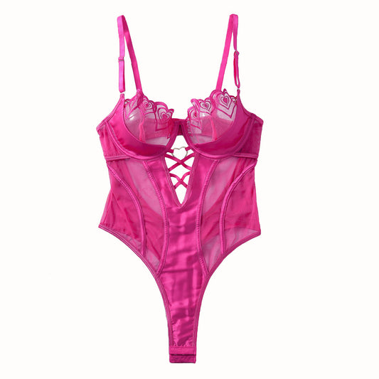 Sexy lingerie perspective ultra-thin sexy mesh slim fitting jumpsuit tempting women's bra