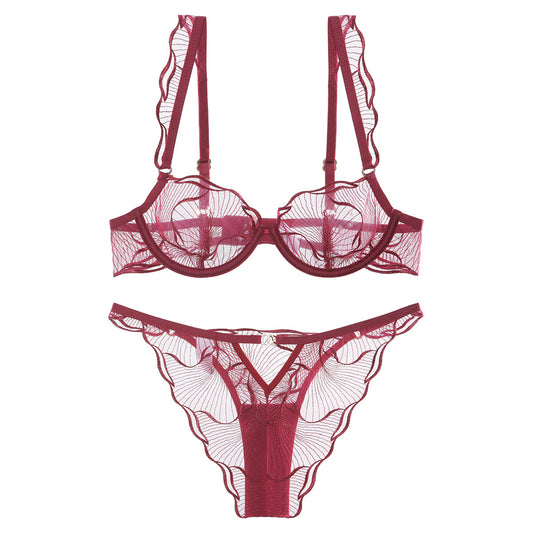 Style Lingerie Sexy Ultra-thin Pure Desire Embroidered Lace Bra Set for Large Breasts and Plus Size