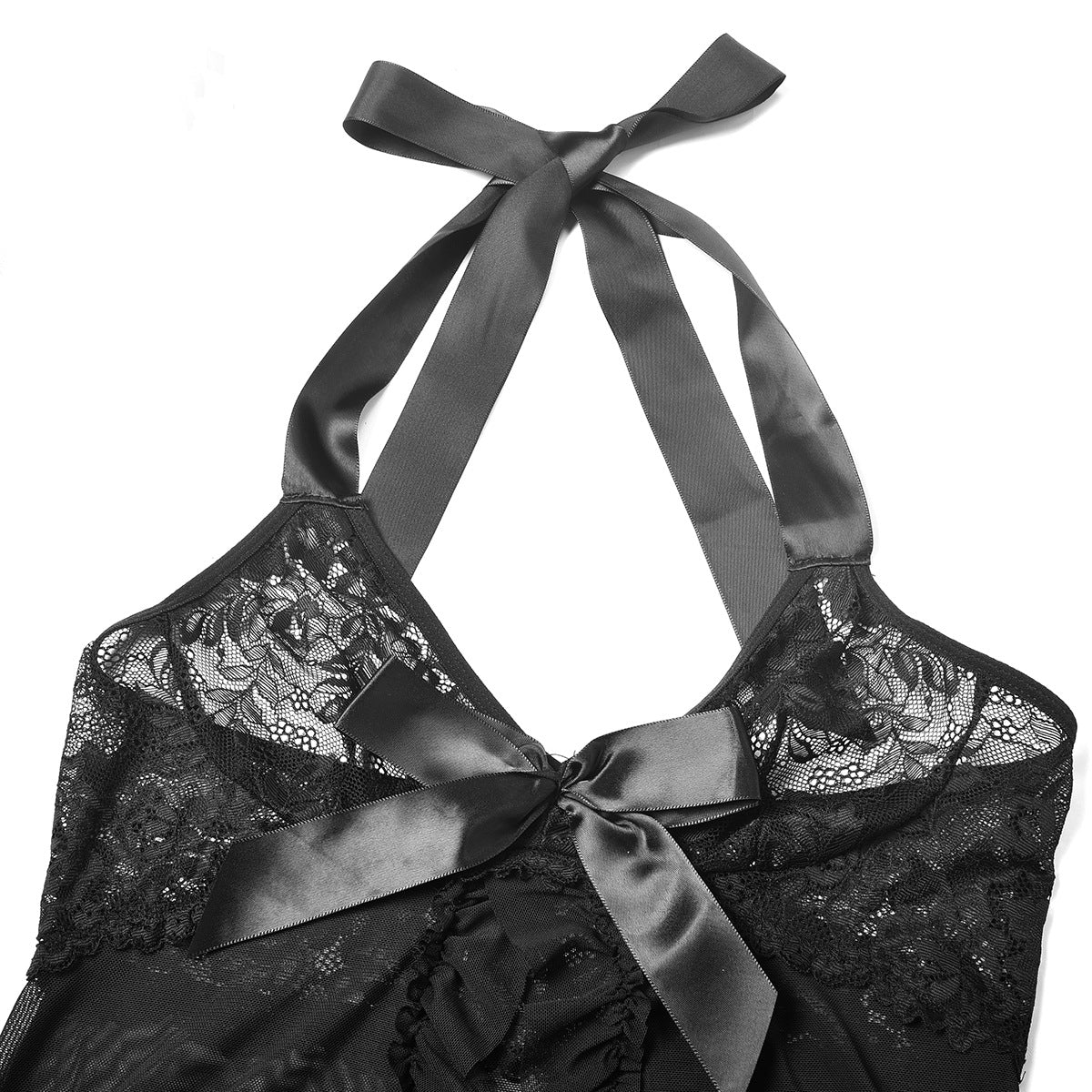 Elegant Lace Sheer Bowknot Sexy Lingerie Dress Thin Lace Halter Temptation Women's Underwear